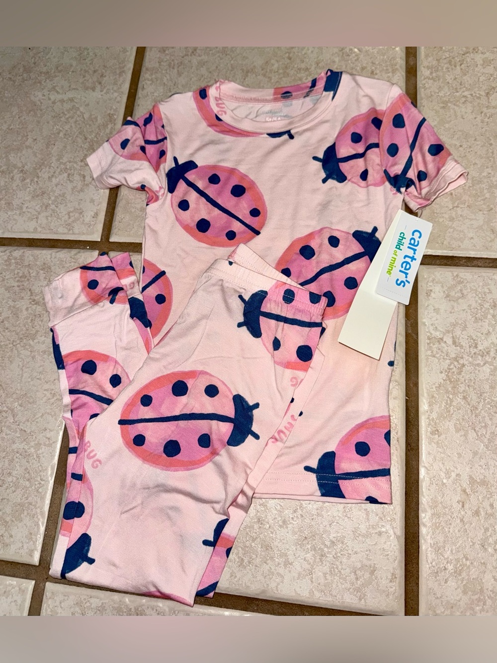 NWT- Carter’s Child of Mine Pink Ladybug Snuggle Bug 2 Piece Pajama Set Size: 5T